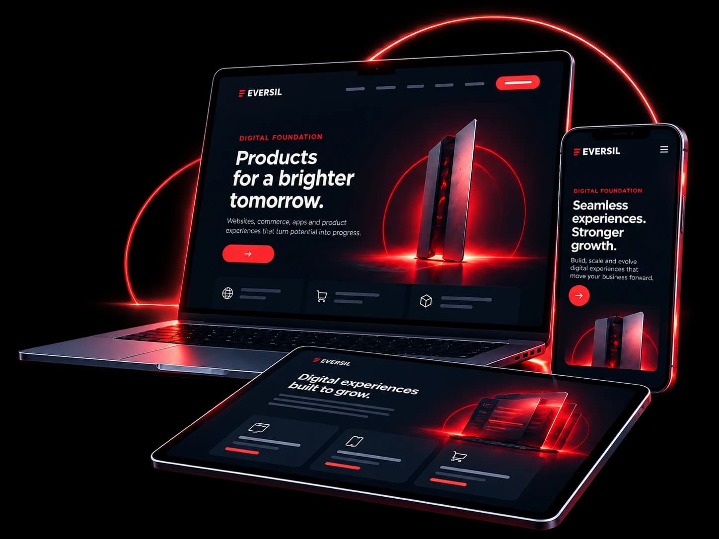 Digital Foundation — a website shown on laptop, tablet and phone