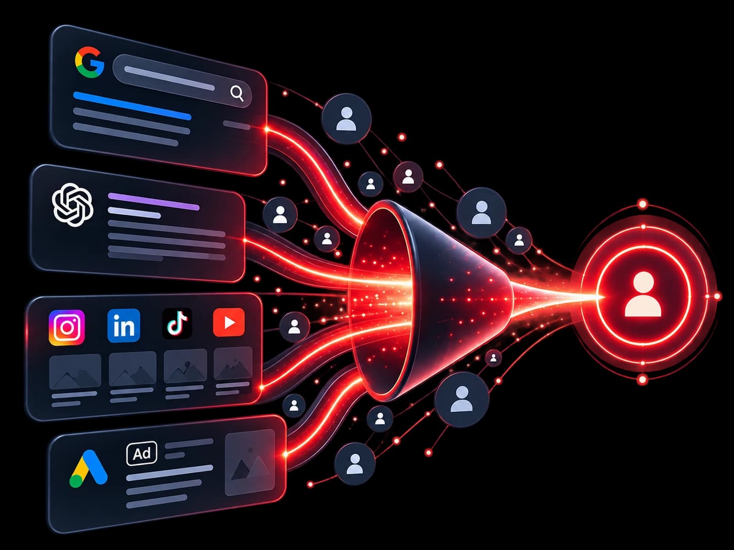 Demand Engine — search, AI answers, social and ads channelled into qualified enquiries